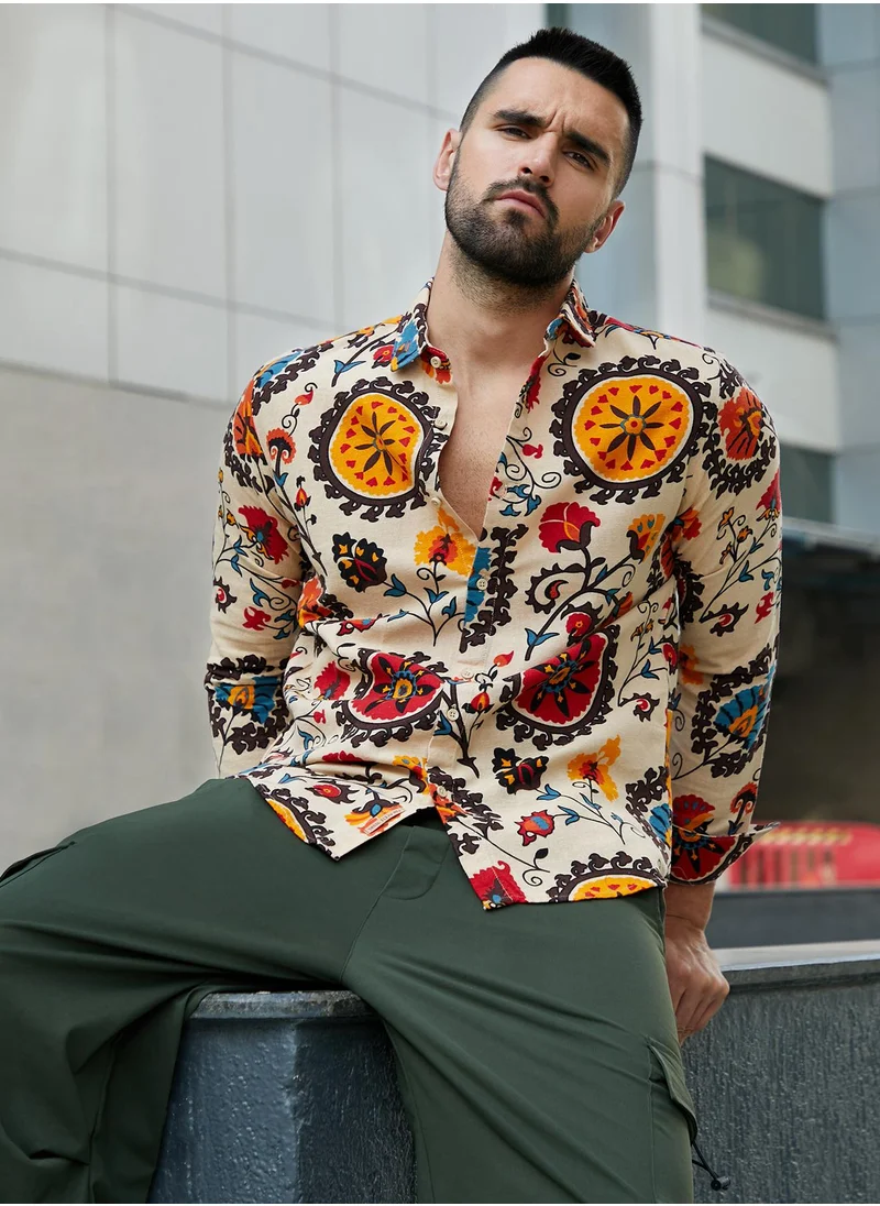 Campus Sutra – Campus Sutra Multicolour Campus Sutra Men’s Multicolour Ethnic Floral Shirt For Casual Wear | Spread Collar | Long Sleeve | Button Closure | Cotton Shirt Crafted With Comfort Fit For Everyday Wear for Men | Best Price UAE