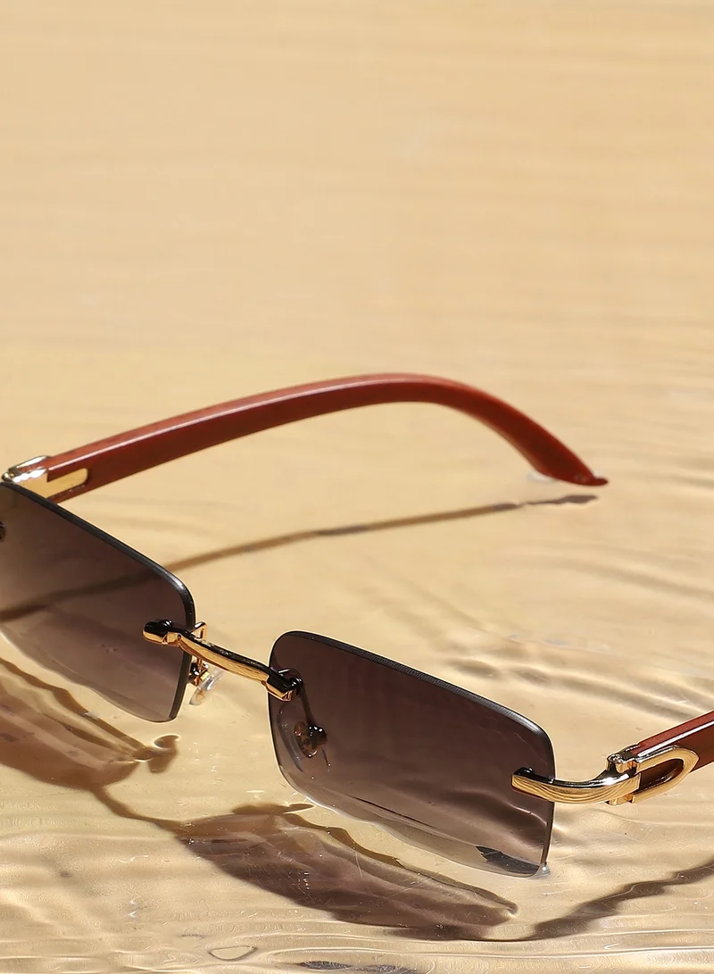Haute Sauce – Haute Sauce Haute Sauce Women’s Gradient Rectangular Sunglasses – Brown Frame | Grey Polycarbonate Lens For Casual Wear | One-Size | Rimless Polarized Lens | Alloy Sunglass For Everyday Wear | Best Price UAE