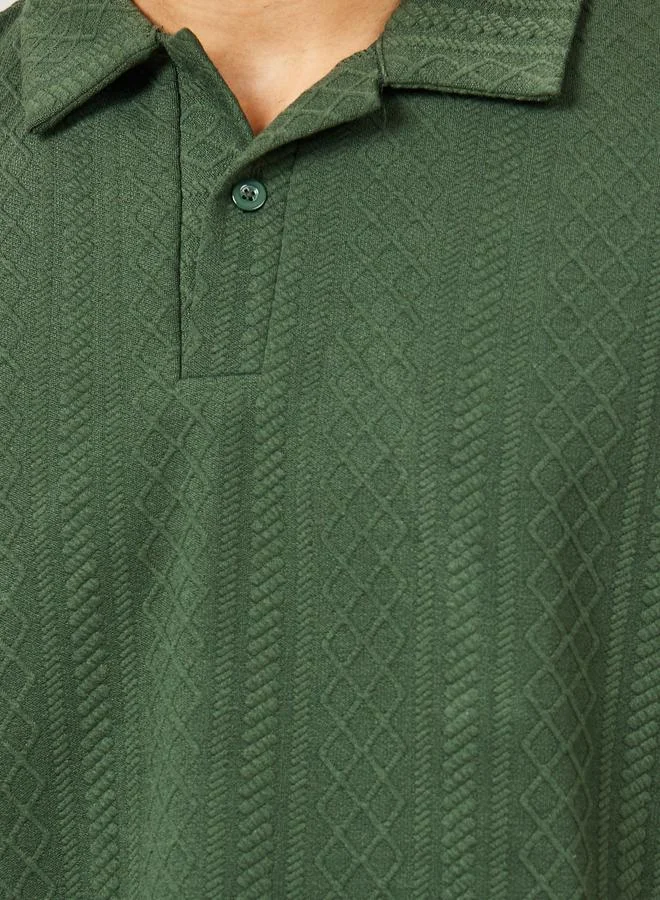 Styli – Styli Premium Cable Textured Knit Revere Collar Oversized Polo for Men | Best Price UAE