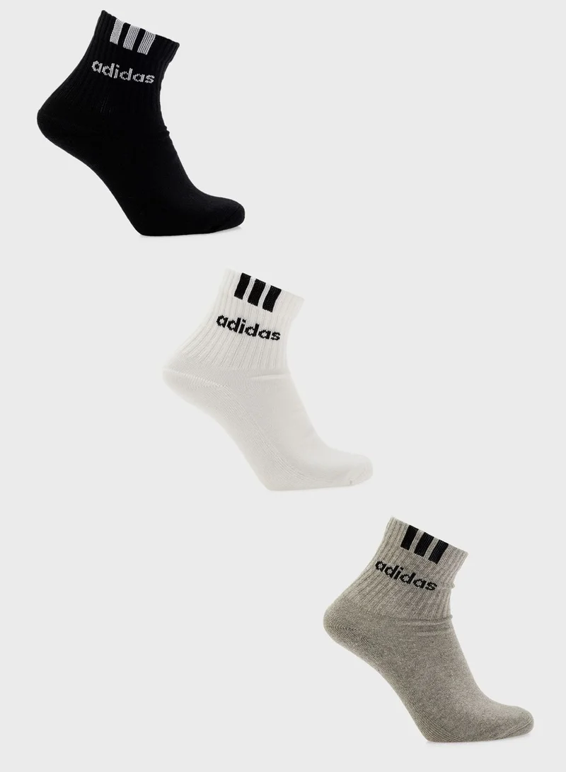 Adidas – Adidas 3 Pack 3-Stripe Linear Half-Crew Cushioned Socks | Best Price UAE