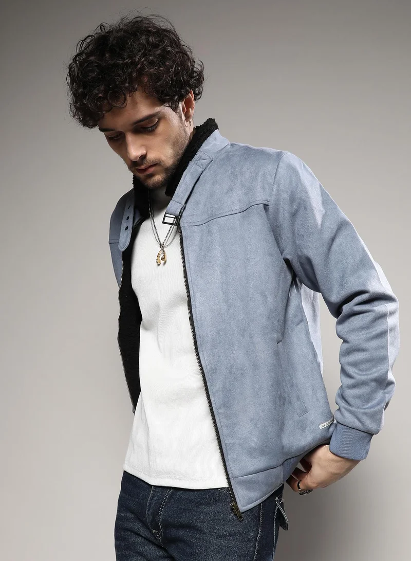 Campus Sutra – Campus Sutra Men’s Grey Zip-Front Jacket With Fleece Detail for Men | Best Price UAE