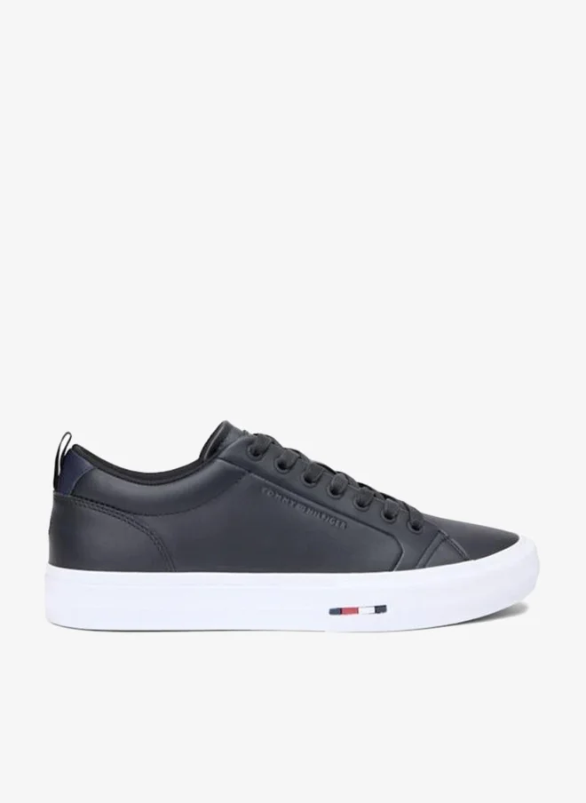 TOMMY HILFIGER - TOMMY HILFIGER Black Contrast Midsole Debossed Leather Trainers for Men | Best Price UAE