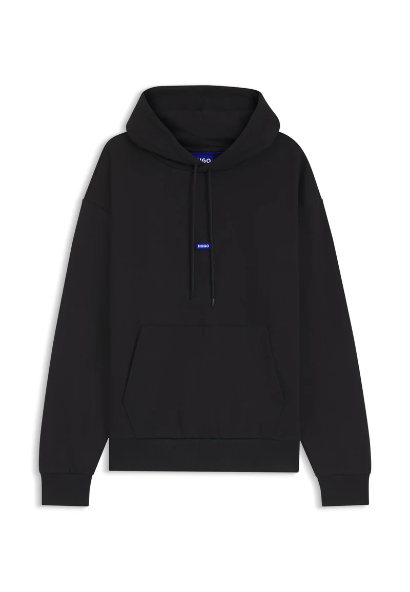 HUGO – HUGO Black Cotton-terry hoodie with blue logo patch for Men | Best Price UAE